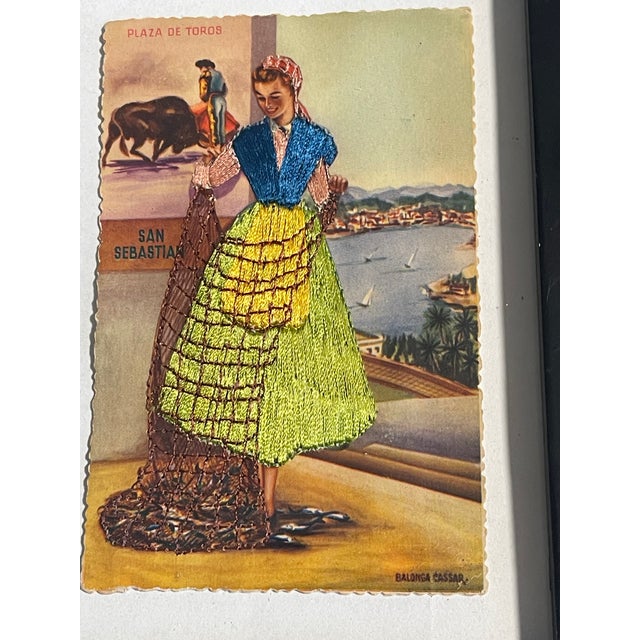 1920s Antique Spanish Embroidered Postcards Framed - Set of 3 For Sale - Image 5 of 8