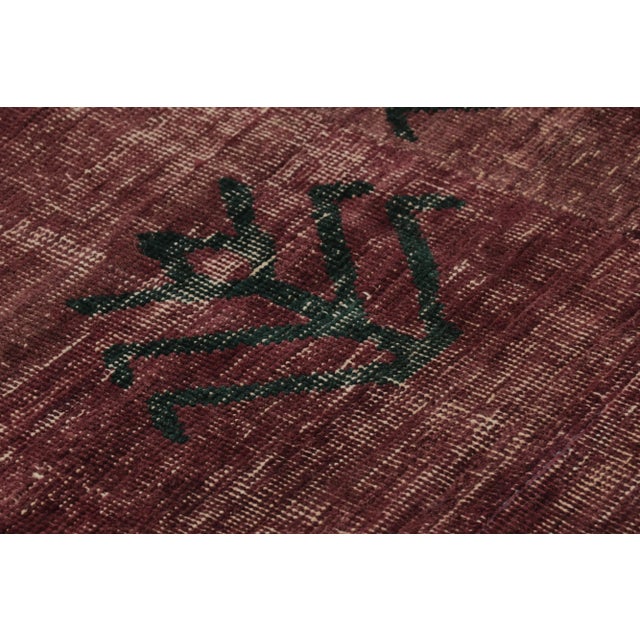 Vintage Turkish Distressed Rug in Burgundy With Fine Black Motifs - Rug & Kilim For Sale In New York - Image 6 of 8