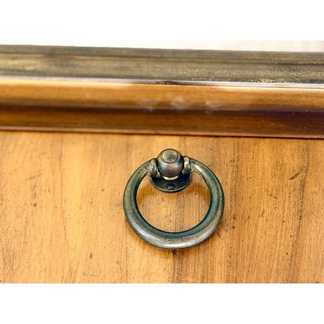 1970s Baker Furniture Satinwood & Brass Neoclassical End Tables With Glass Tops, Pair For Sale - Image 11 of 12
