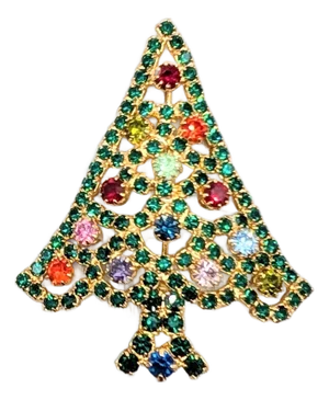 Vintage 1960s Signed Hobe Goldtone Rhinestone Christmas Tree Brooch
