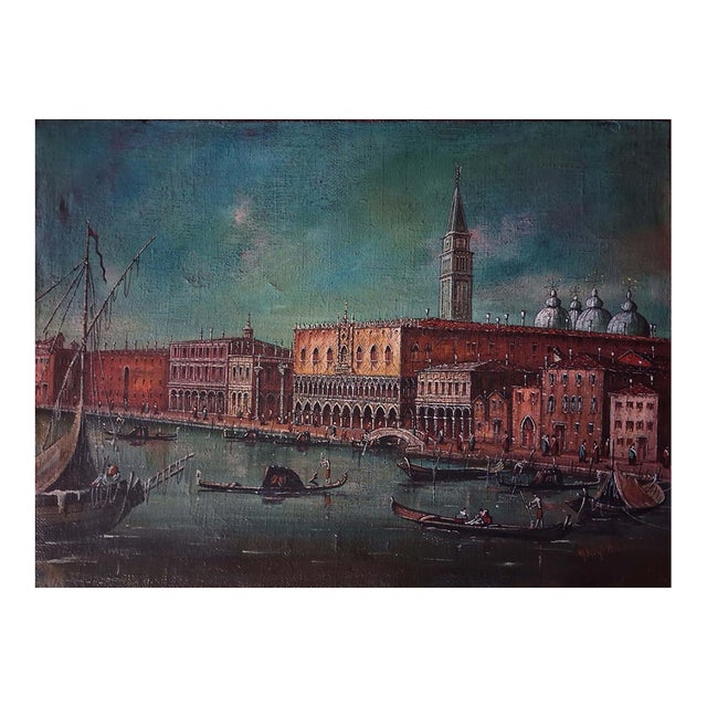 Vintage Venetian Lagoon and Grand Canal Architectural Oil Painting For Sale