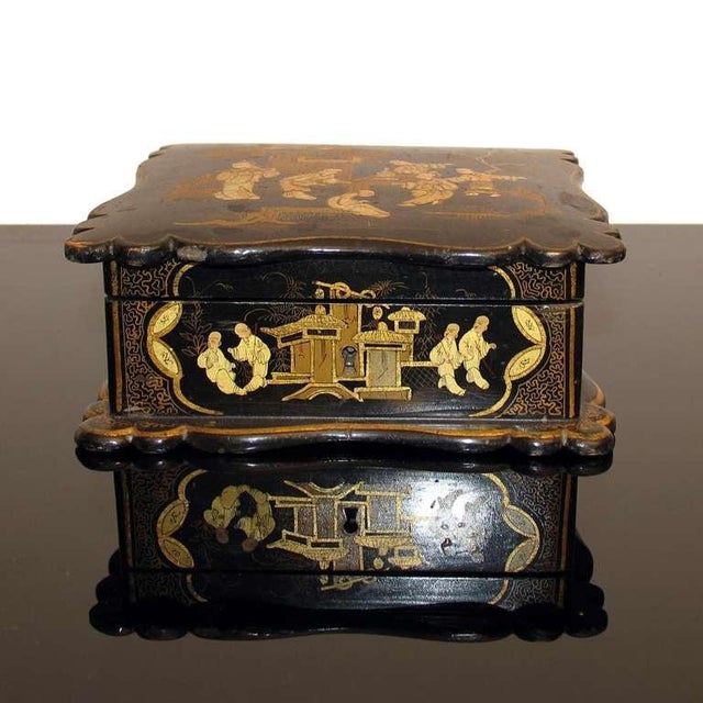 Antique Asian Napoleon III Lacquered Jewelry Box For Sale - Image 9 of 9
