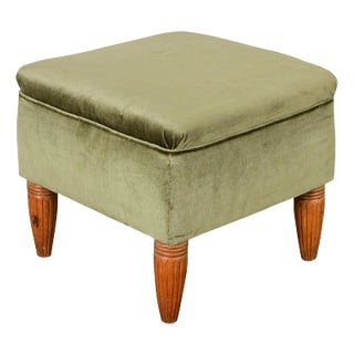 French Art Deco Square Velvet Upholstered Footstool For Sale