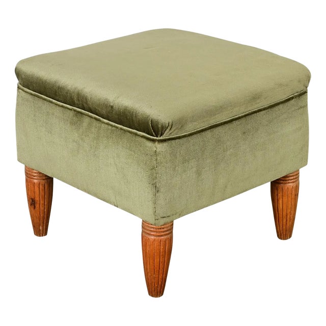 French Art Deco Square Velvet Upholstered Footstool For Sale