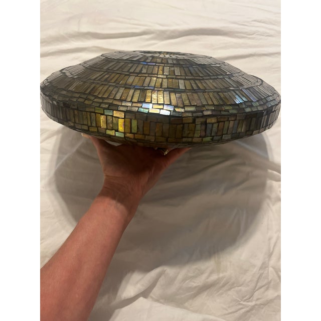 Art Deco Beautiful Mozaic Vessel -Vase (Tiffany Style) With Iridescent Hand Cut Pieces of Stained Glass For Sale - Image 3 of 12