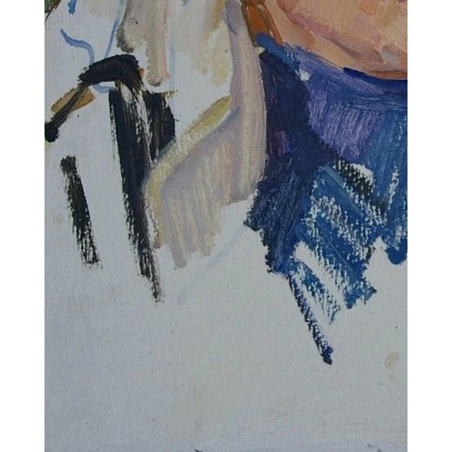 1970s Ukrainian Portrait Painting, Soviet Woman, Original Oil on Cardboard, 1975 50-40 For Sale - Image 5 of 6