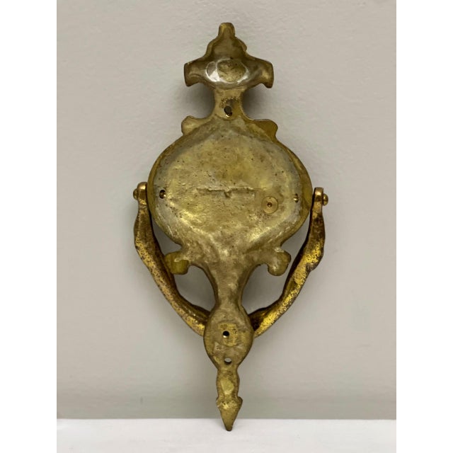 1940s Hammered Brass Door Strap Hinges by Wm. Spencer With Brass Door Knocker - Set of 3 For Sale - Image 10 of 12