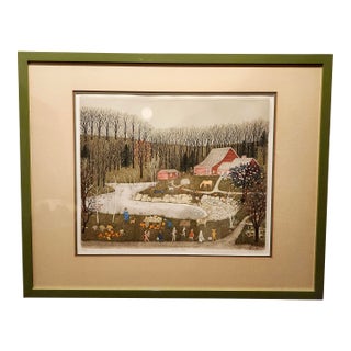 Final Clearance Thru 2025 Cuca Romley b.1933 Signed Folk Art American Lifestyle Painted Etched Drawing of 20th Century For Sale