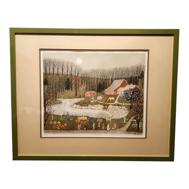 Final Clearance Thru 2025 Cuca Romley b.1933 Signed Folk Art American Lifestyle Painted Etched Drawing of 20th Century For Sale