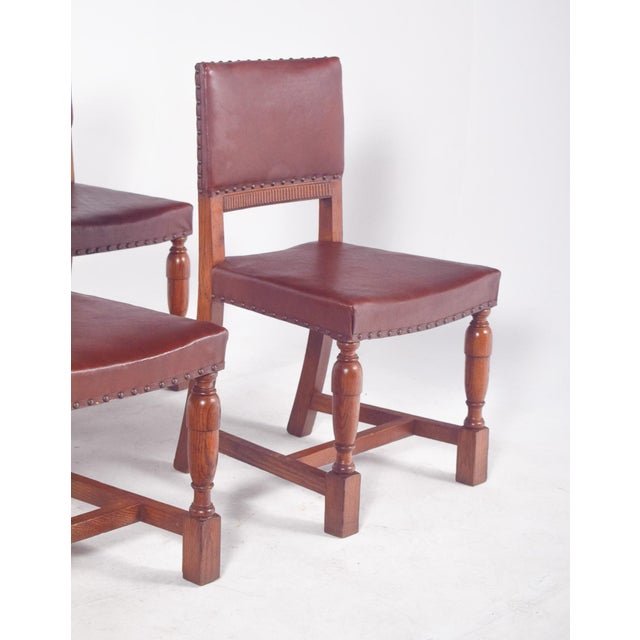 Chairs with Brown Leather Backs and Seats, Set of 6 For Sale - Image 5 of 11