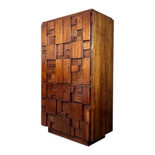1970s Lane “Staccato” Mid Century Modern Vintage Brutalist Armoire For Sale