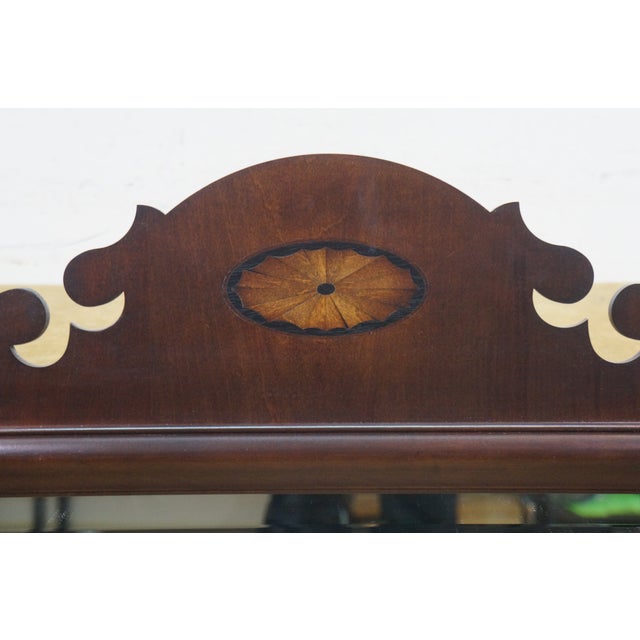Late 20th Century Vintage Federal Chippendale Mahogany Inlaid Beveled Glass Mirror 37" For Sale - Image 5 of 12