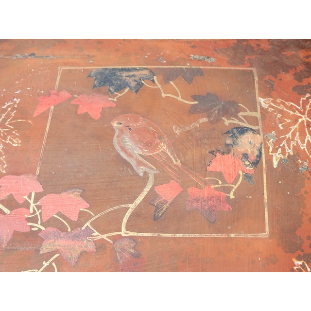 Vintage Chinese Asian Bamboo Side Table Plant Stand Red Chinoiserie Top For Sale - Image 14 of 15