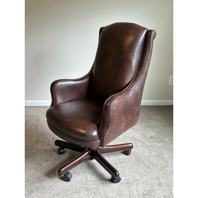 Hancock & Moore Late 20th Century Hancock & Moore “Dillon” Leather Swivel Tilt Wingback Desk Chair for Robb & Stucky For Sale - Image 4 of 9