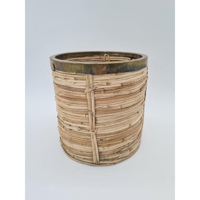 1970s Rattan and Brass Basket, 1970s For Sale - Image 5 of 10