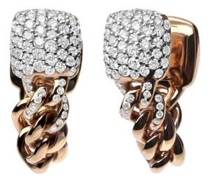 18K Rose Gold 3/4 Cttw Round Diamond Pave Cuban Chain Huggie Earrings (G-H Color, SI1-SI2 Clarity)