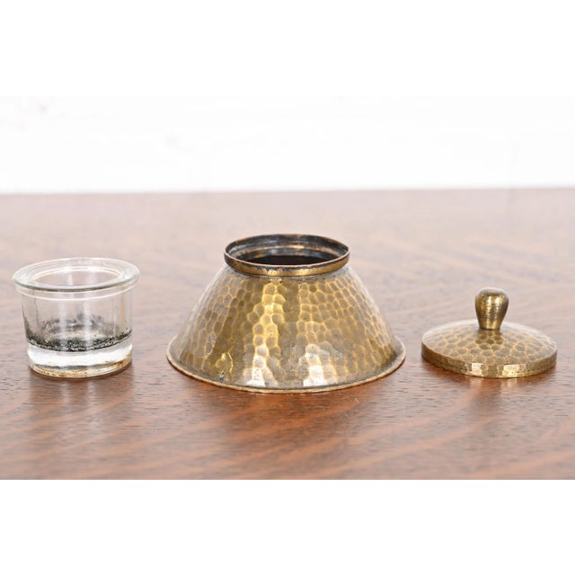 Metal Roycroft Arts & Crafts Hammered Brass Over Copper Inkwell For Sale - Image 7 of 12