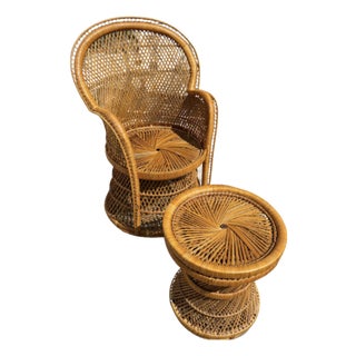 Peacock Chair and Matching Ottoman - Set For Sale