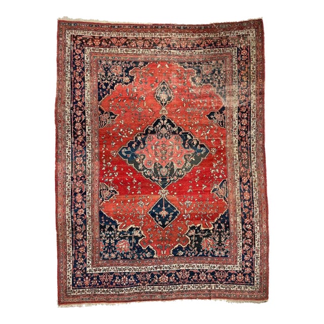 Antique with Medallion and Variations of Strawberry Field Rug 9.2 x 12.2 For Sale