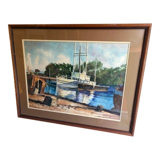 Vintage 1981 Quince Galloway “Bright Morning – Moss Landing” California Watercolor For Sale