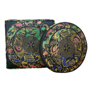 Late 20th Century Chinese Black Silk Good Fortune Dragons Bats Lumbar Throw Pillow Seat Pads- Set of 2