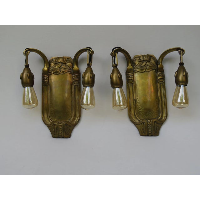 Antique Art Nouveau Brass Wall Lights, Set of 2 For Sale - Image 4 of 18
