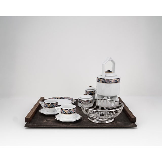 Art Deco Cantana Najade Tête-À-Tête for Two on Wooden Tray from Fürstenberg and Alessi, 1980s, Set of 14 For Sale - Image 6 of 18