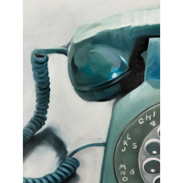 Mid-Century Modern Turquoise Rotary Telephone Still Life Art Print Painting Phone Dial Telephone Oil Board Framed Signed For Sale - Image 12 of 18