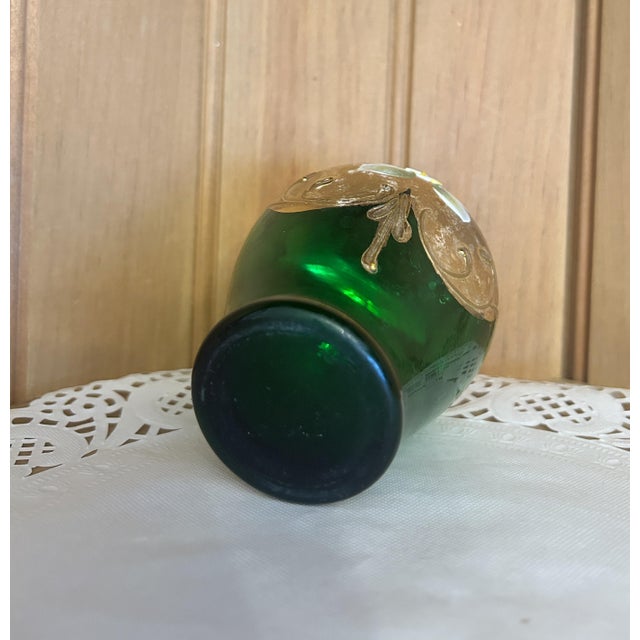 Moser Glassworks Antique Hand-Painted Bohemian Green Gold Moser Small Glass Vase Floral Motif For Sale - Image 4 of 8
