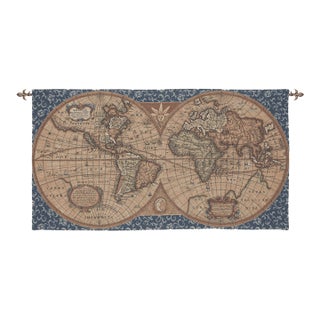 Map of the World Loom Woven Tapestry - 66 X 116 Cm (2'2" X 3'10") - Requires Rod Size 3 For Sale