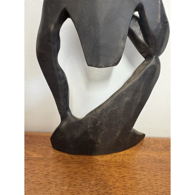 Vintage Abstract Thinking Man Sculpture Figurine Modernist Black Art Decor For Sale In Philadelphia - Image 6 of 11