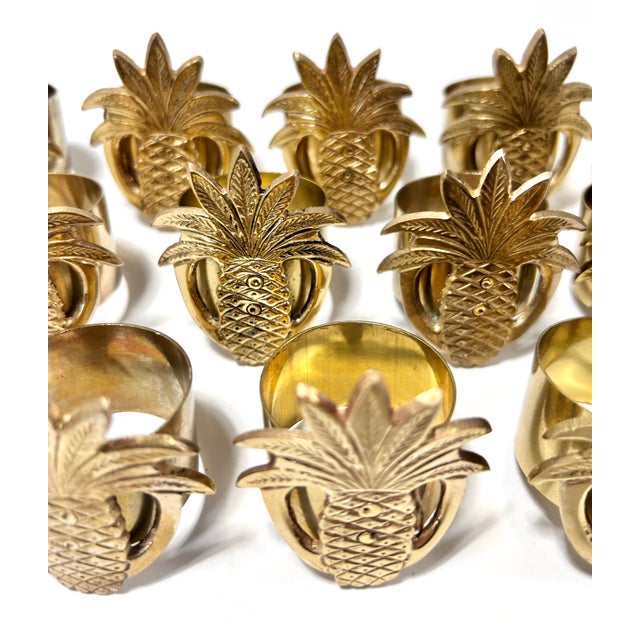 Vintage Hollywood Regency Solid Brass Pineapple Napkin Rings – Set of 12 For Sale In Louisville - Image 6 of 12