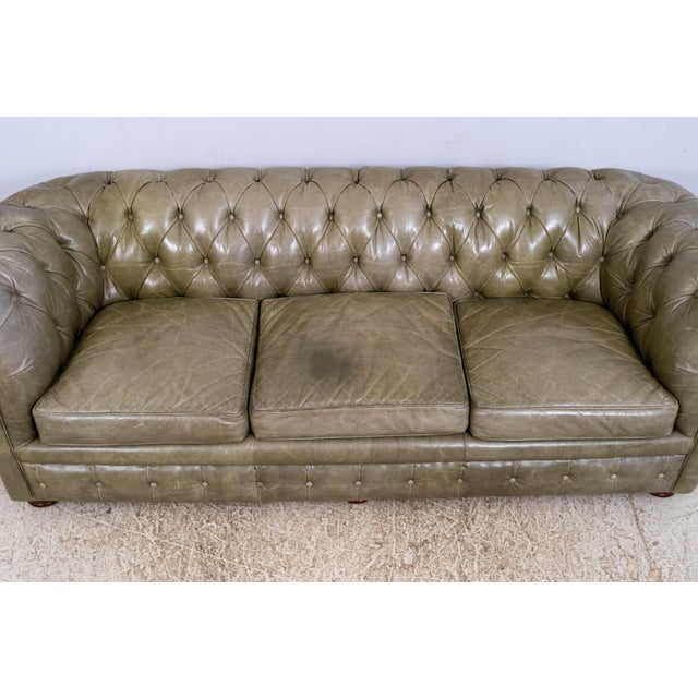Green Leather Tufted Back Chesterfield Sofa For Sale - Image 13 of 18
