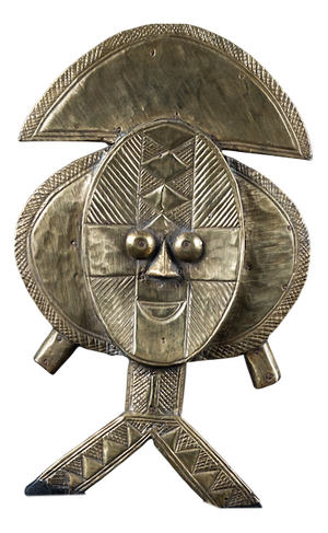 Central African Kota Reliquary in Hammered Brass and Wood, Gabon, 20th Century