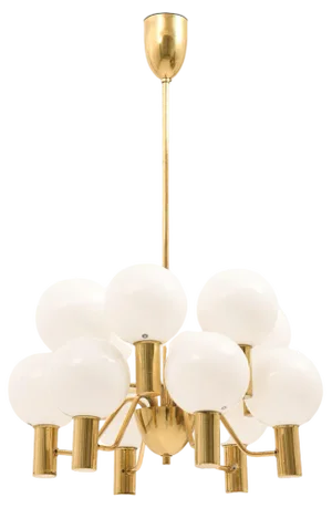 Chandelier in Brass and Glass attributed to Hans-Agne Jakobsson, 1960s