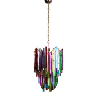 Multicolored Italian Murano Chandelier – 92 Glasses Prism For Sale
