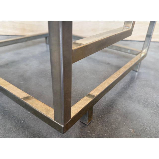 Metal 1970s Pair of Square Brass and Glass Structural Coffee tables, Italian For Sale - Image 7 of 18