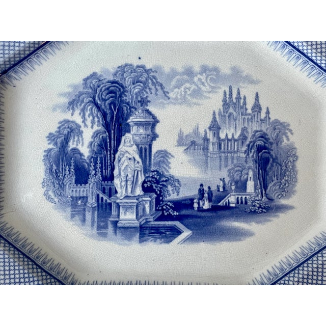 Ceramic Antique Blue and White Transferware Ceramic Platter For Sale - Image 7 of 8