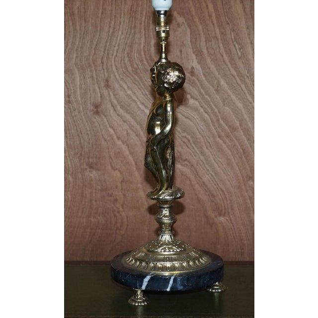 Large Marble & Brass Table Lamp with Cherub Puttis Angel, 1940s For Sale - Image 9 of 14
