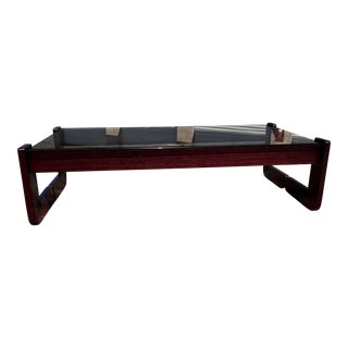 1970s Brazilian Rosewood Coffee Table With Smoked Glass by Pervical Lafer For Sale
