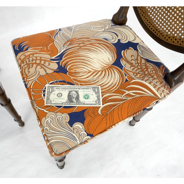 Set of 4 Bright floral Upholstery Cane Backs Turned Oak Legs Dining Chairs MINT! For Sale - Image 15 of 15