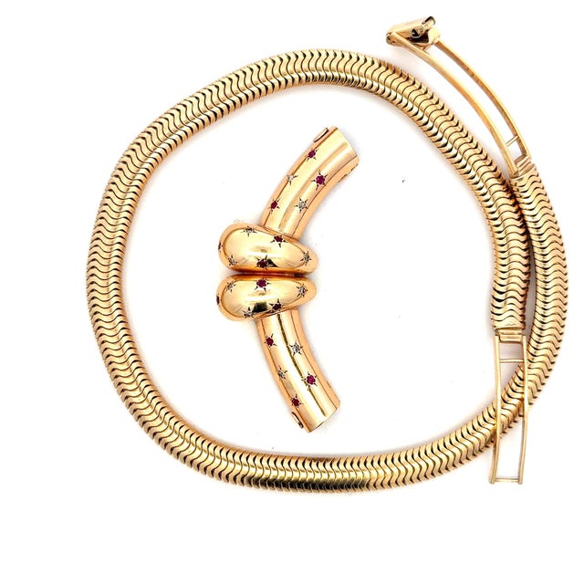 1940s Retro 14k Gold Ruby & Diamond Convertible Snake Necklace For Sale - Image 9 of 16