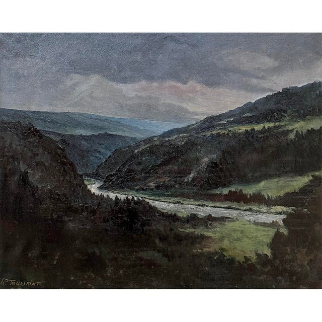 Realism Antique Framed Oil Painting on Canvas of Ardennes Landscape by Rene Toussaint (1902-1971) For Sale - Image 3 of 16