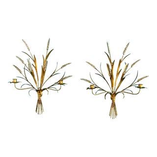 Vintage Hollywood Regency Sheaf of Wheat Wall Candelabras, Made in Italy- a Pair For Sale