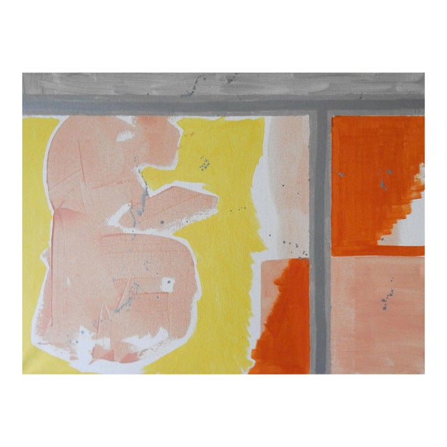Contemporary Abstract Color Block Yellow Orange Silver Painting For Sale