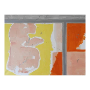 Contemporary Abstract Color Block Yellow Orange Silver Painting