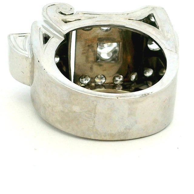 Vintage Platinum Diamond Cocktail Ring, 3 Carats Total, 1940s, Size 6.5 For Sale - Image 15 of 17