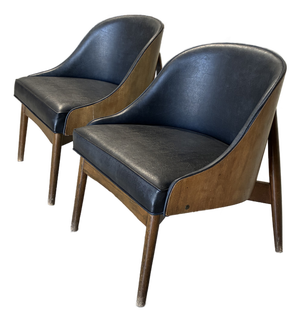 Mid Century Molded Plywood and Black Vinyl Chairs by Kodawood - A Pair