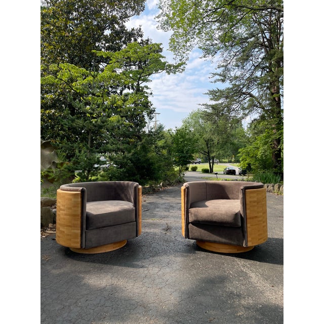 1970s Oak Barrel Chairs With Holly Hunt Mohair a Pair Chairish