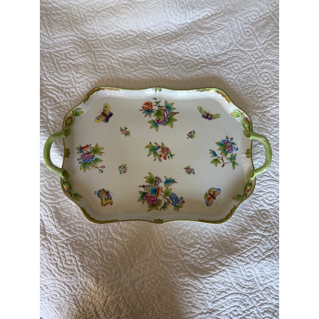 White Herend Queen Victoria Rectangular Tray With Brach Handles For Sale - Image 8 of 12